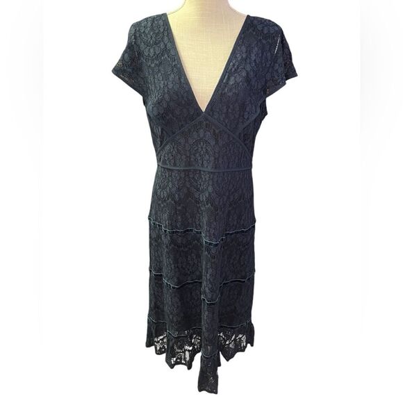 NWT Foxiedox Anthropologie Clarinda Lace Midi Dress Navy Blue Women's XL Tiered - Picture 3 of 12